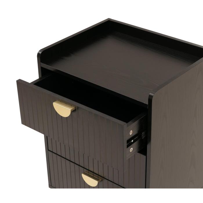 Kommode HWC-O39, Highboard Schrank, 3 Schubladen Melamin MDF 77x50x42cm ~ Holzoptik schwarz
