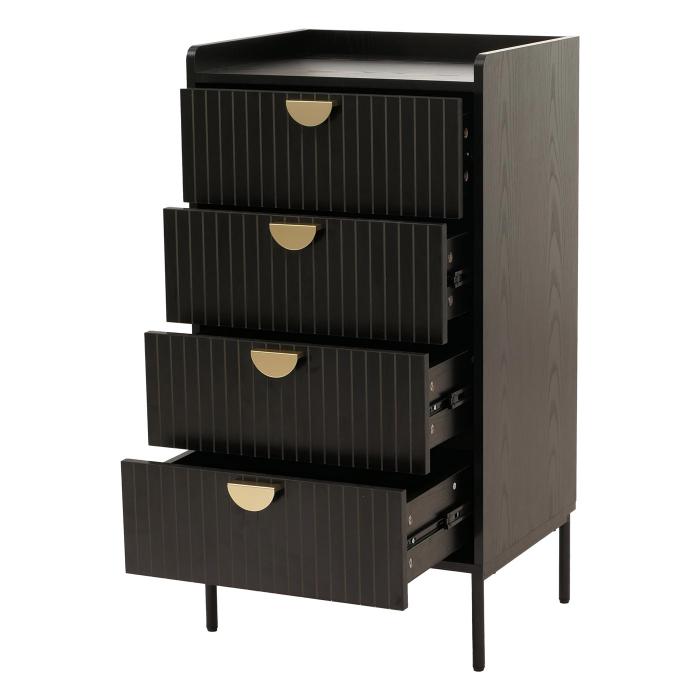 Kommode HWC-O39, Highboard Schrank, 4 Schubladen Melamin MDF 95x50x42cm ~ Holzoptik schwarz