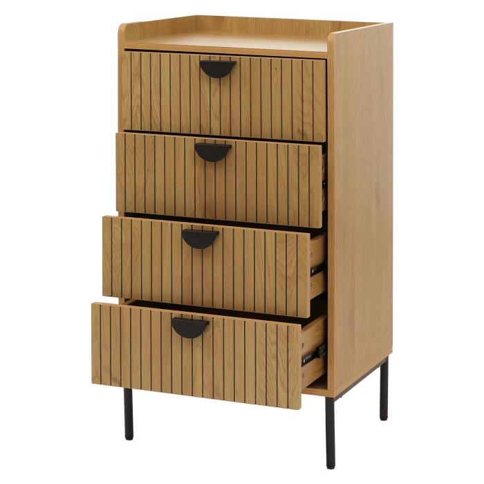 Kommode HWC-O39, Highboard Schrank, 4 Schubladen Melamin MDF 95x50x42cm ~ natur