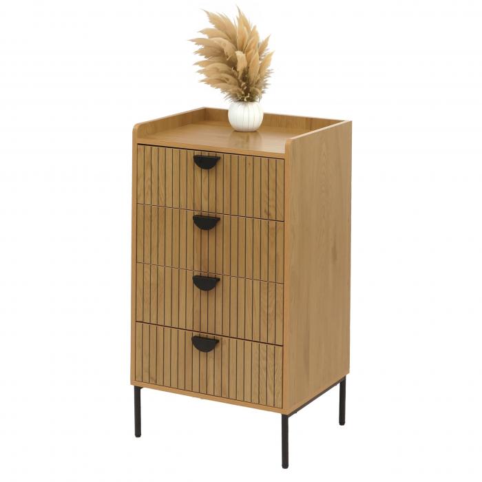 Kommode HWC-O39, Highboard Schrank, 4 Schubladen Melamin MDF 95x50x42cm ~ natur