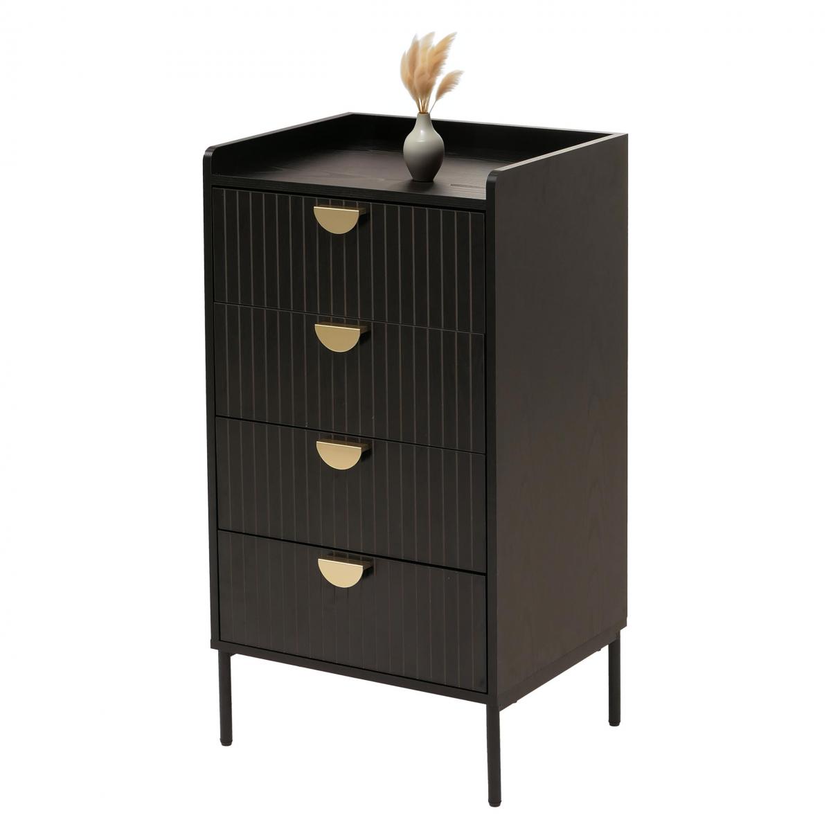 Kommode HWC-O39, Highboard Schrank, 4 Schubladen Melamin MDF 95x50x42cm ~ Holzoptik schwarz