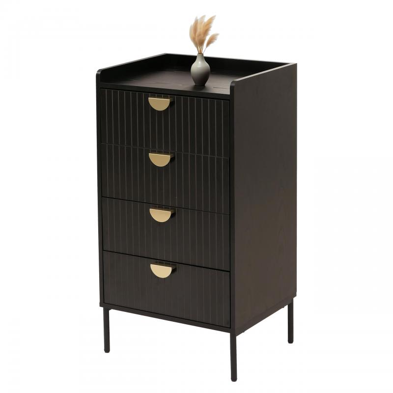 Kommode HWC-O39, Highboard Schrank, 4 Schubladen Melamin MDF 95x50x42cm ~ Holzoptik schwarz
