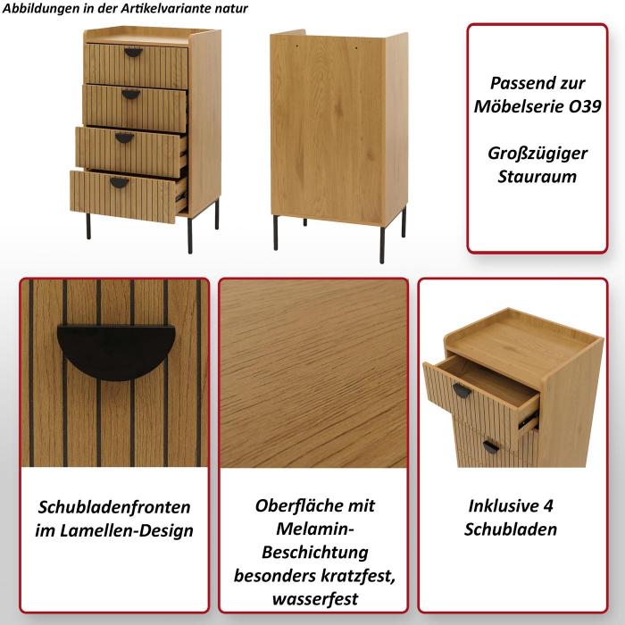 Kommode HWC-O39, Highboard Schrank, 4 Schubladen Melamin MDF 95x50x42cm ~ Holzoptik schwarz