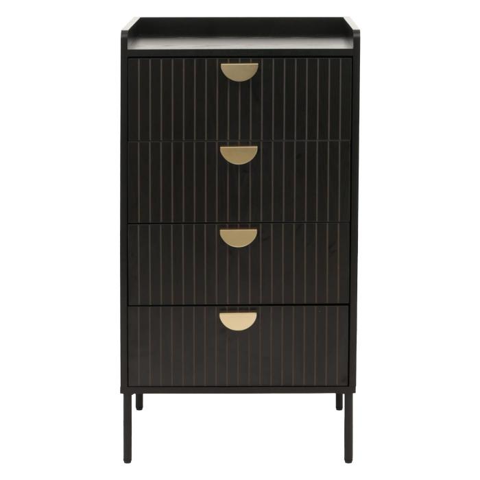 Kommode HWC-O39, Highboard Schrank, 4 Schubladen Melamin MDF 95x50x42cm ~ Holzoptik schwarz