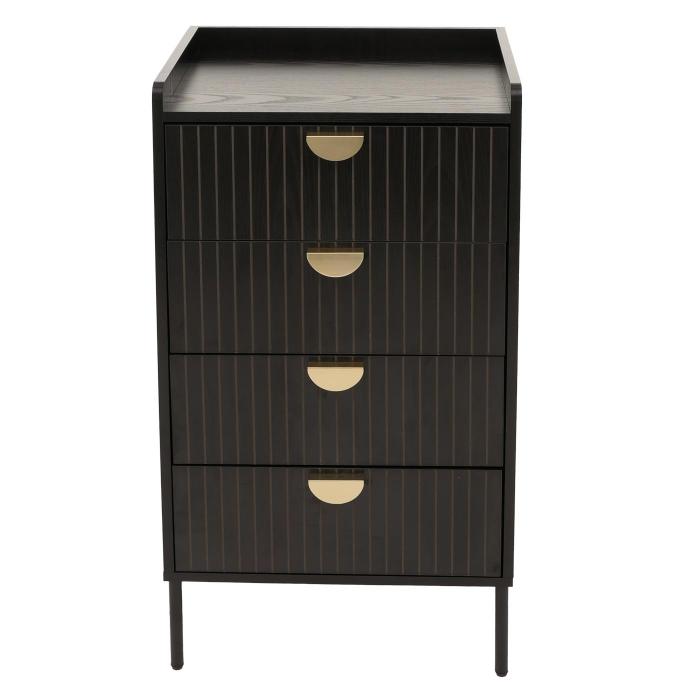 Kommode HWC-O39, Highboard Schrank, 4 Schubladen Melamin MDF 95x50x42cm ~ Holzoptik schwarz