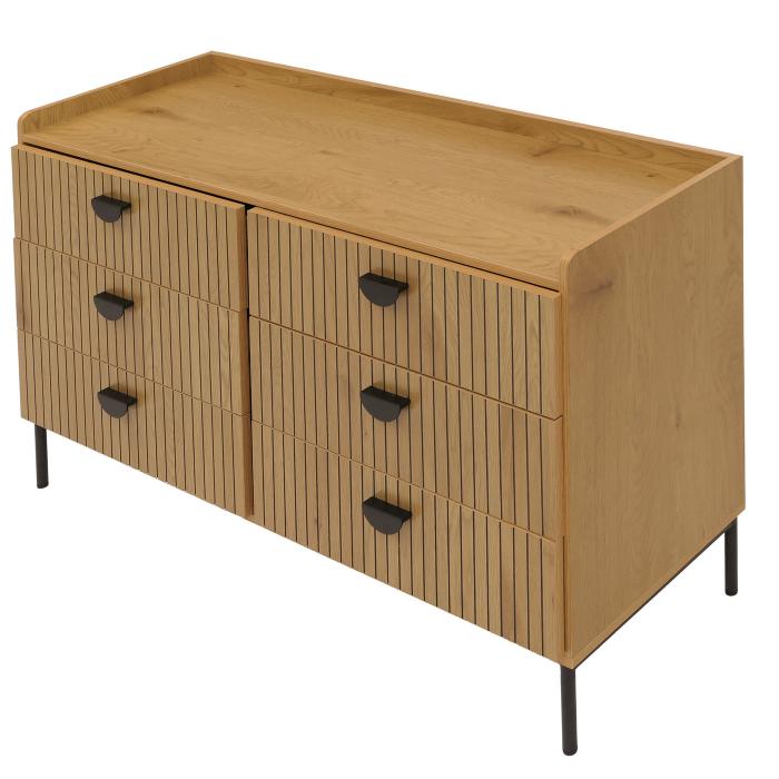 Kommode HWC-O39, Highboard Schrank, 6 Schubladen Melamin MDF 80x120x44cm ~ natur