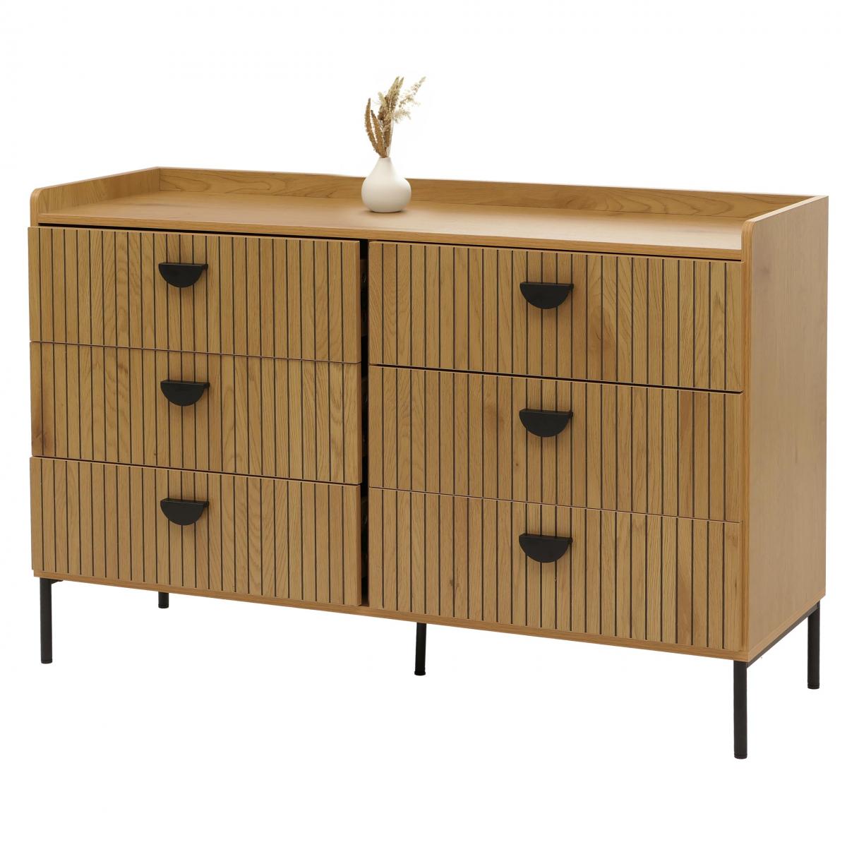 Kommode HWC-O39, Highboard Schrank, 6 Schubladen Melamin MDF 80x120x44cm ~ natur