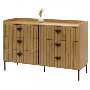 Kommode HWC-O39, Highboard Schrank, 6 Schubladen Melamin MDF 80x120x44cm ~ natur