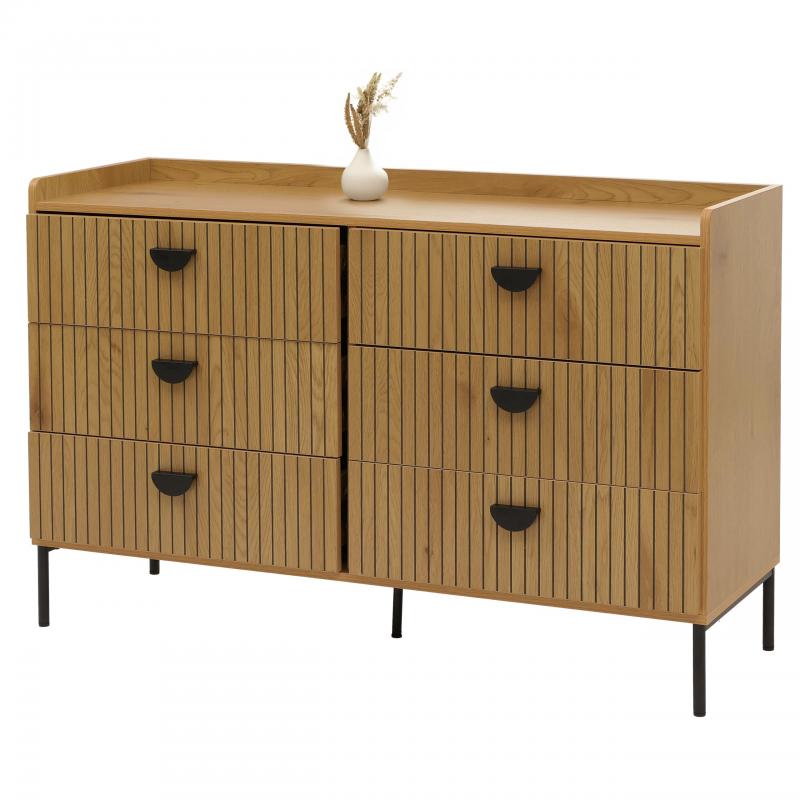 Kommode HWC-O39, Highboard Schrank, 6 Schubladen Melamin MDF 80x120x44cm ~ natur