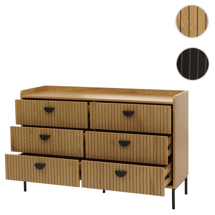 Kommode HWC-O39, Highboard Schrank, 6 Schubladen Melamin MDF 80x120x44cm ~ natur