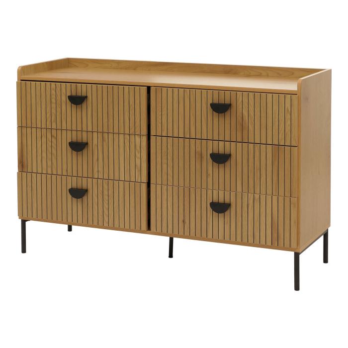 Kommode HWC-O39, Highboard Schrank, 6 Schubladen Melamin MDF 80x120x44cm ~ natur