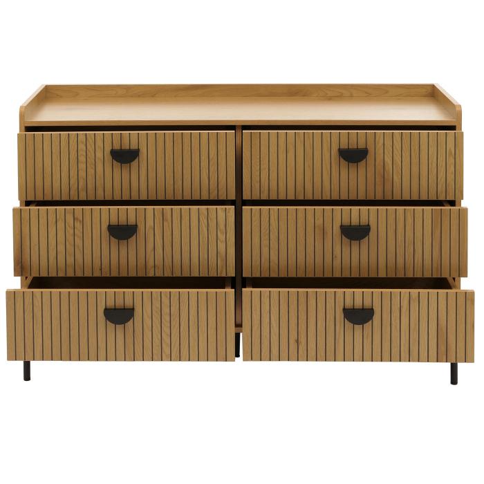 Kommode HWC-O39, Highboard Schrank, 6 Schubladen Melamin MDF 80x120x44cm ~ natur