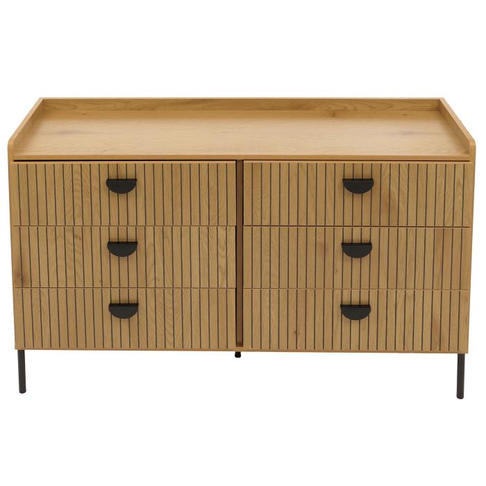 Kommode HWC-O39, Highboard Schrank, 6 Schubladen Melamin MDF 80x120x44cm ~ natur