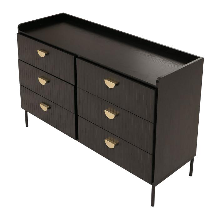 Kommode HWC-O39, Highboard Schrank, 6 Schubladen Melamin MDF 80x120x44cm ~ Holzoptik schwarz
