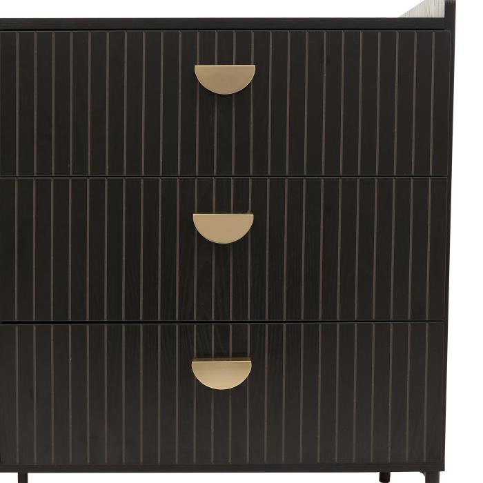 Kommode HWC-O39, Highboard Schrank, 6 Schubladen Melamin MDF 80x120x44cm ~ Holzoptik schwarz