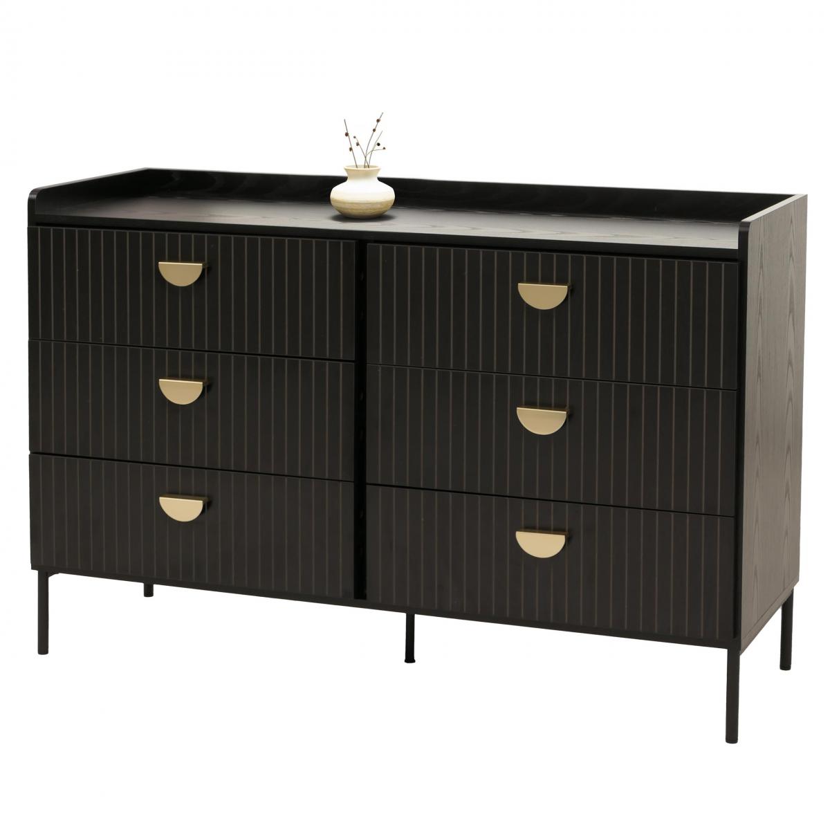 Kommode HWC-O39, Highboard Schrank, 6 Schubladen Melamin MDF 80x120x44cm ~ Holzoptik schwarz
