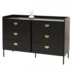 Kommode HWC-O39, Highboard Schrank, 6 Schubladen Melamin MDF 80x120x44cm ~ Holzoptik schwarz
