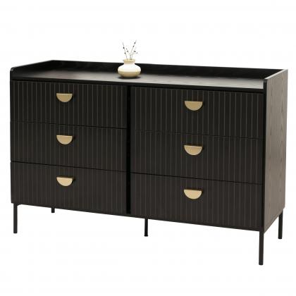Kommode HWC-O39, Highboard Schrank, 6 Schubladen Melamin MDF 80x120x44cm ~ Holzoptik schwarz