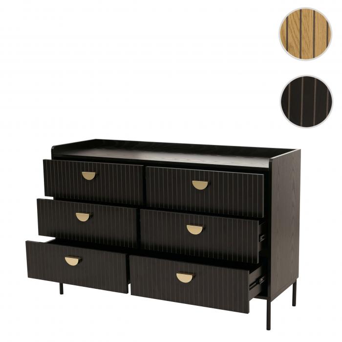 Kommode HWC-O39, Highboard Schrank, 6 Schubladen Melamin MDF 80x120x44cm ~ Holzoptik schwarz