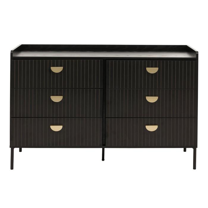 Kommode HWC-O39, Highboard Schrank, 6 Schubladen Melamin MDF 80x120x44cm ~ Holzoptik schwarz