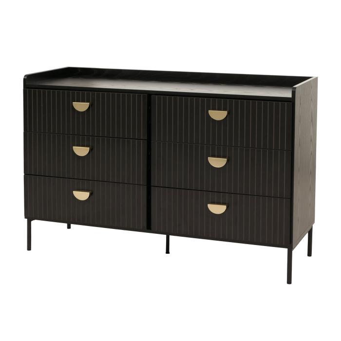 Kommode HWC-O39, Highboard Schrank, 6 Schubladen Melamin MDF 80x120x44cm ~ Holzoptik schwarz