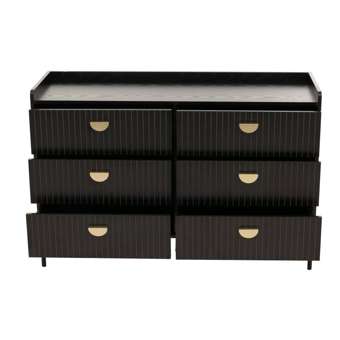 Kommode HWC-O39, Highboard Schrank, 6 Schubladen Melamin MDF 80x120x44cm ~ Holzoptik schwarz