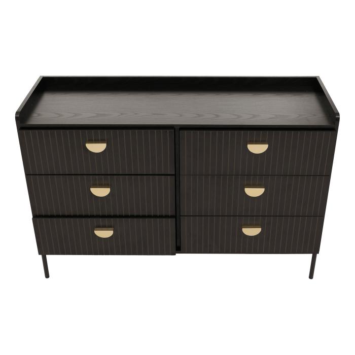 Kommode HWC-O39, Highboard Schrank, 6 Schubladen Melamin MDF 80x120x44cm ~ Holzoptik schwarz