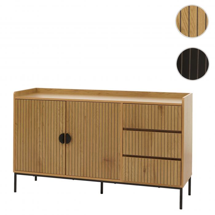 Sideboard HWC-O39, Kommode Schrank Anrichte, 3 Schubladen 2 Tren, Holz Melamin 80x130x42cm ~ natur