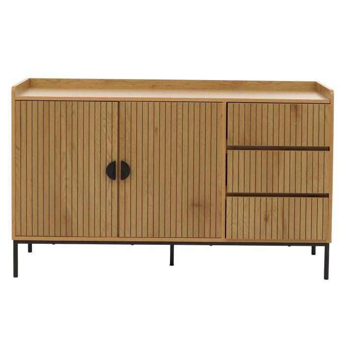 Sideboard HWC-O39, Kommode Schrank Anrichte, 3 Schubladen 2 Tren, Holz Melamin 80x130x42cm ~ natur