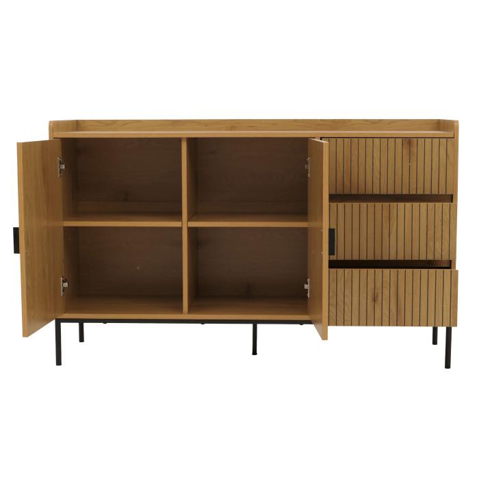 Sideboard HWC-O39, Kommode Schrank Anrichte, 3 Schubladen 2 Tren, Holz Melamin 80x130x42cm ~ natur