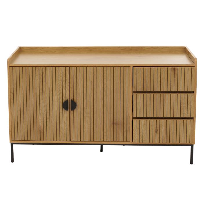 Sideboard HWC-O39, Kommode Schrank Anrichte, 3 Schubladen 2 Tren, Holz Melamin 80x130x42cm ~ natur