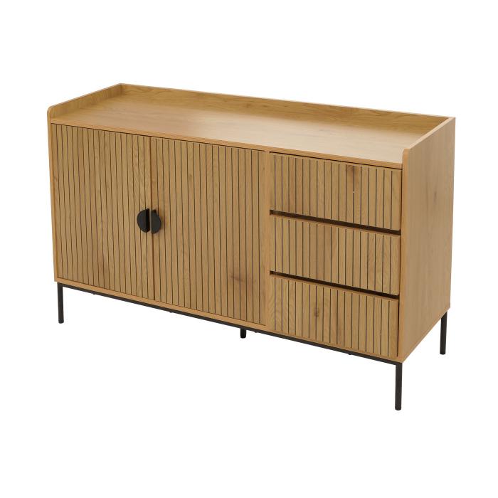 Sideboard HWC-O39, Kommode Schrank Anrichte, 3 Schubladen 2 Tren, Holz Melamin 80x130x42cm ~ natur
