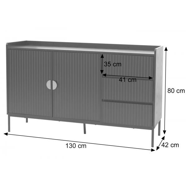 Bemaungsbild fr Produkt Sideboard HWC-O39, Kommode Schrank Anrichte, 3 Schubladen 2 Tren, Holz Melamin 80x130x42cm ~ Holzoptik schwarz