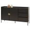 Sideboard HWC-O39, Kommode Schrank Anrichte, 3 Schubladen 2 Tren, Holz Melamin 80x130x42cm ~ Holzoptik schwarz