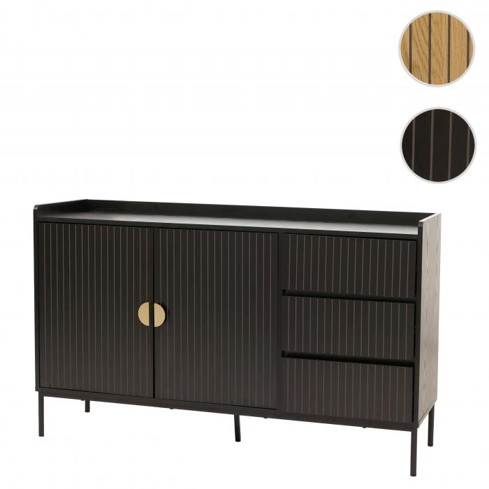 Sideboard HWC-O39, Kommode Schrank Anrichte, 3 Schubladen 2 Tren, Holz Melamin 80x130x42cm ~ Holzoptik schwarz