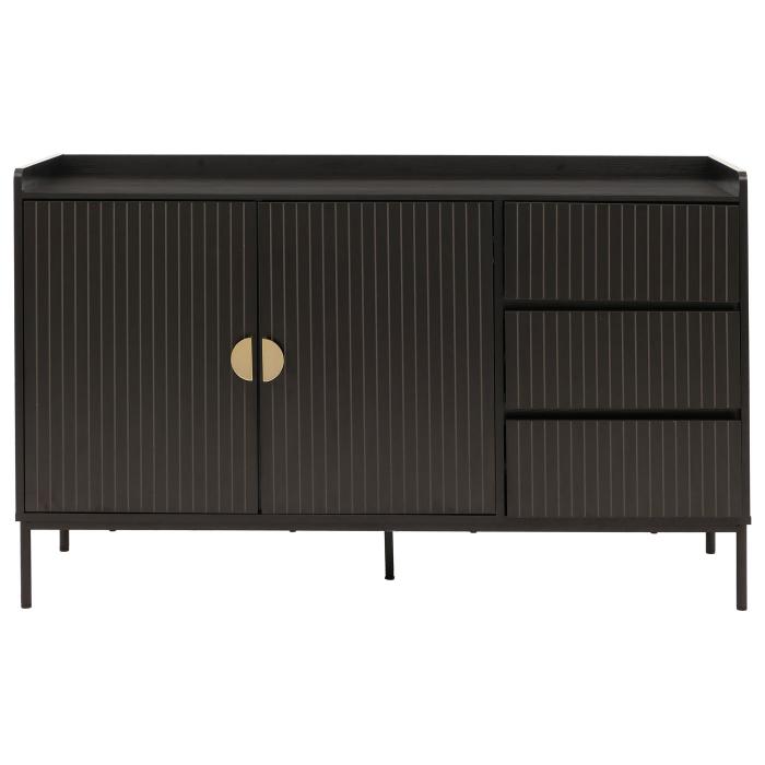 Sideboard HWC-O39, Kommode Schrank Anrichte, 3 Schubladen 2 Tren, Holz Melamin 80x130x42cm ~ Holzoptik schwarz