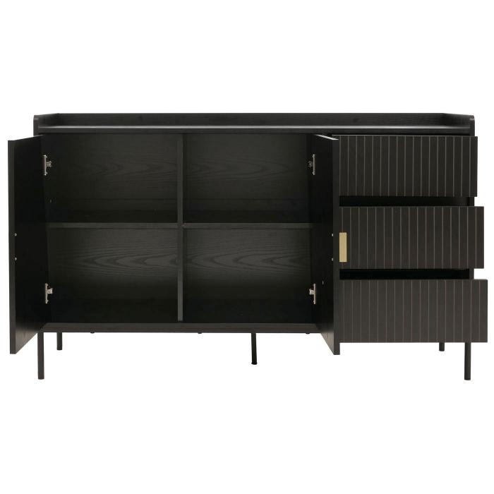 Sideboard HWC-O39, Kommode Schrank Anrichte, 3 Schubladen 2 Tren, Holz Melamin 80x130x42cm ~ Holzoptik schwarz
