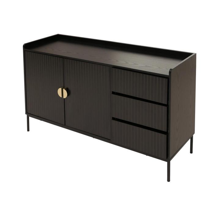 Sideboard HWC-O39, Kommode Schrank Anrichte, 3 Schubladen 2 Tren, Holz Melamin 80x130x42cm ~ Holzoptik schwarz
