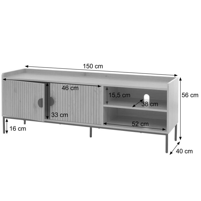 TV-Rack HWC-O39, TV-Board Fernsehtisch Lowboard TV-Schrank Kommode, Melamin MDF 56x150x40 ~ Holzoptik schwarz