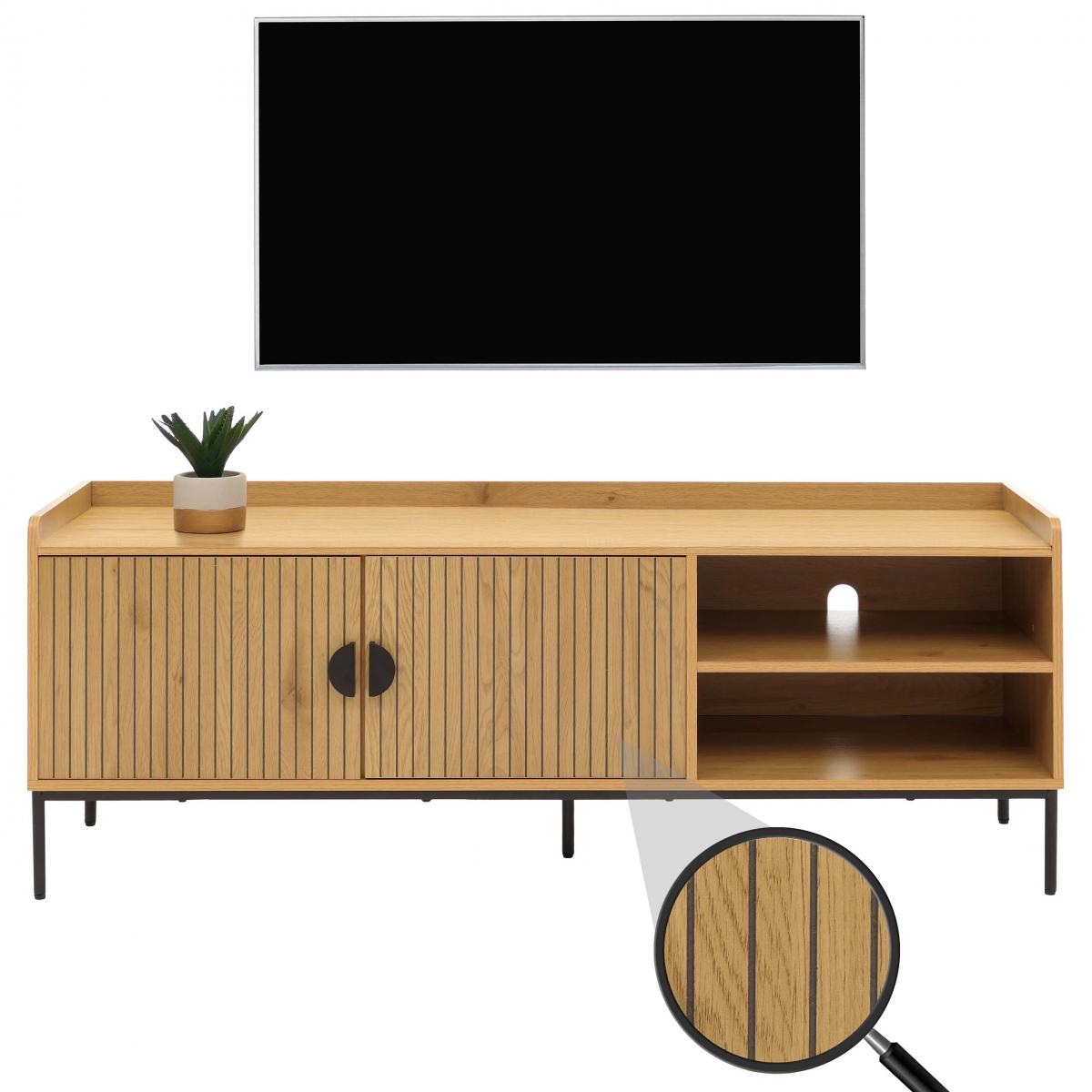 TV-Rack HWC-O39, TV-Board Fernsehtisch Lowboard TV-Schrank Kommode, Melamin MDF 56x150x40 ~ natur