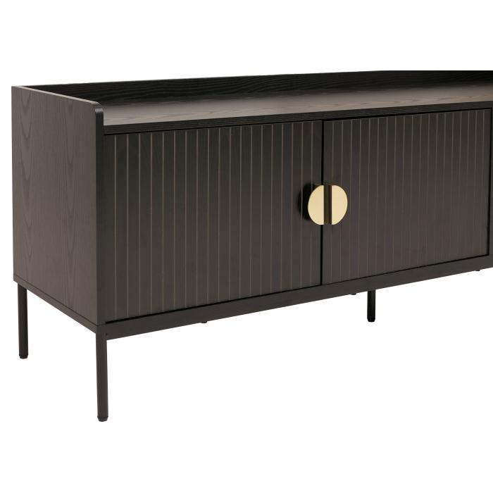 TV-Rack HWC-O39, TV-Board Fernsehtisch Lowboard TV-Schrank Kommode, Melamin MDF 56x150x40 ~ Holzoptik schwarz