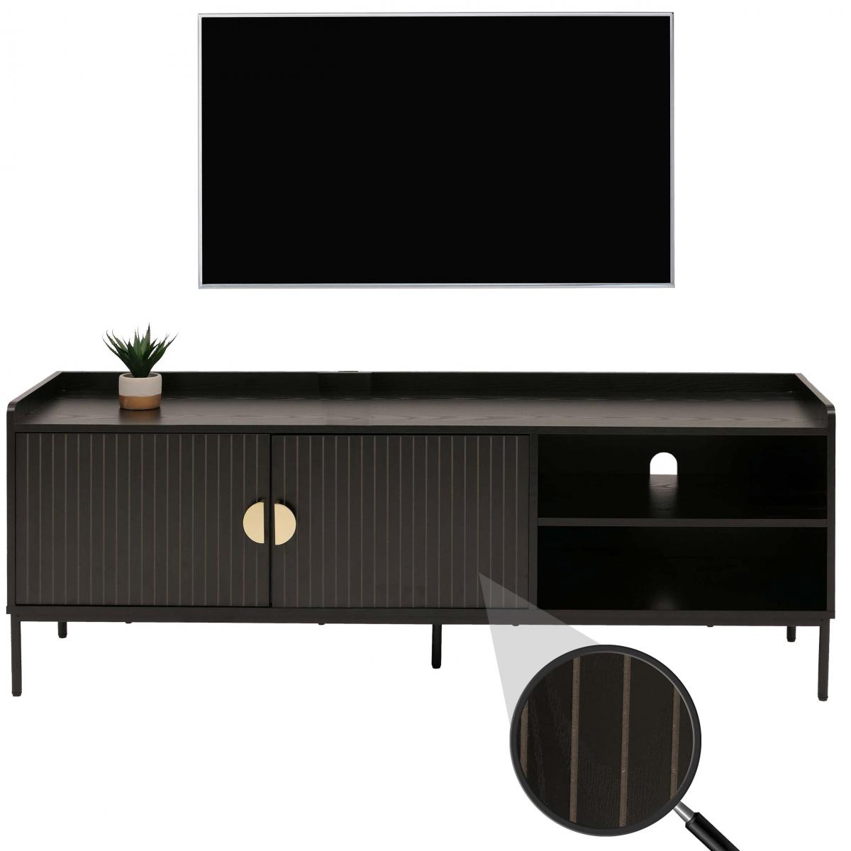TV-Rack HWC-O39, TV-Board Fernsehtisch Lowboard TV-Schrank Kommode, Melamin MDF 56x150x40 ~ Holzoptik schwarz