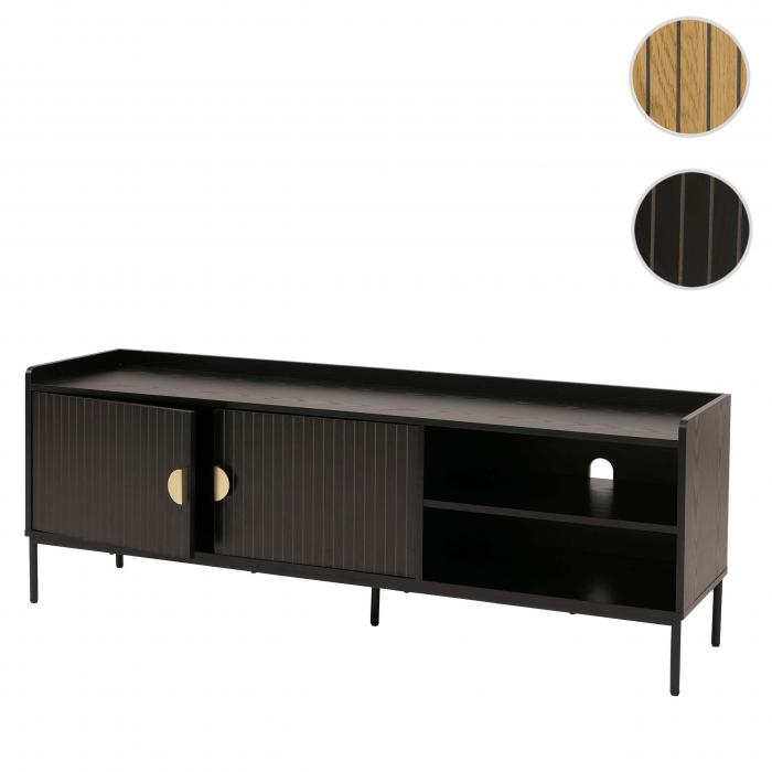 TV-Rack HWC-O39, TV-Board Fernsehtisch Lowboard TV-Schrank Kommode, Melamin MDF 56x150x40 ~ Holzoptik schwarz