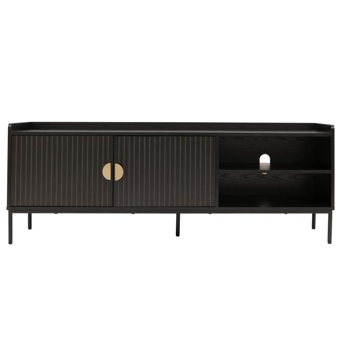 TV-Rack HWC-O39, TV-Board Fernsehtisch Lowboard TV-Schrank Kommode, Melamin MDF 56x150x40 ~ Holzoptik schwarz