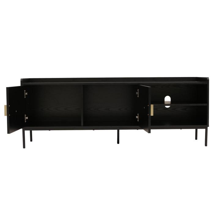 TV-Rack HWC-O39, TV-Board Fernsehtisch Lowboard TV-Schrank Kommode, Melamin MDF 56x150x40 ~ Holzoptik schwarz