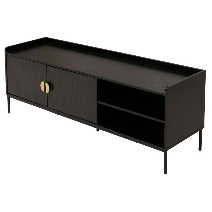 TV-Rack HWC-O39, TV-Board Fernsehtisch Lowboard TV-Schrank Kommode, Melamin MDF 56x150x40 ~ Holzoptik schwarz