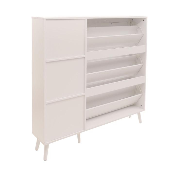 Rattan-Schuhkipper HWC-M37, Schuhregal Schuhschrank, 3 Kippfcher 2 Regalbden 127x120x24cm Holz Melamin ~ wei