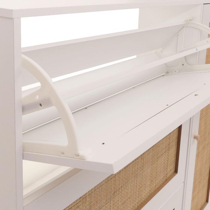 Rattan-Schuhkipper HWC-M37, Schuhregal Schuhschrank, 3 Kippfcher 2 Regalbden 127x120x24cm Holz Melamin ~ wei