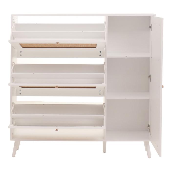 Rattan-Schuhkipper HWC-M37, Schuhregal Schuhschrank, 3 Kippfcher 2 Regalbden 127x120x24cm Holz Melamin ~ wei