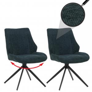 2er-Set Esszimmerstuhl HWC-O48, Kchenstuhl, drehbar Auto-Return, Stoff/Textil Chenille (320g/m) ko-Tex ~ petrol-grn